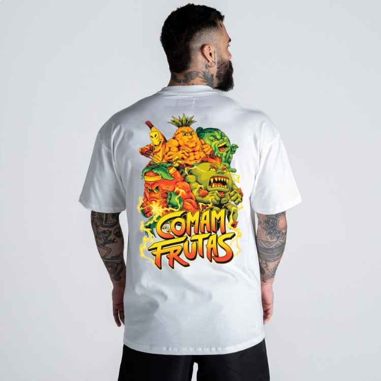 Camiseta Oversized Mith Comam Frutas Fruit Fighthers Off White