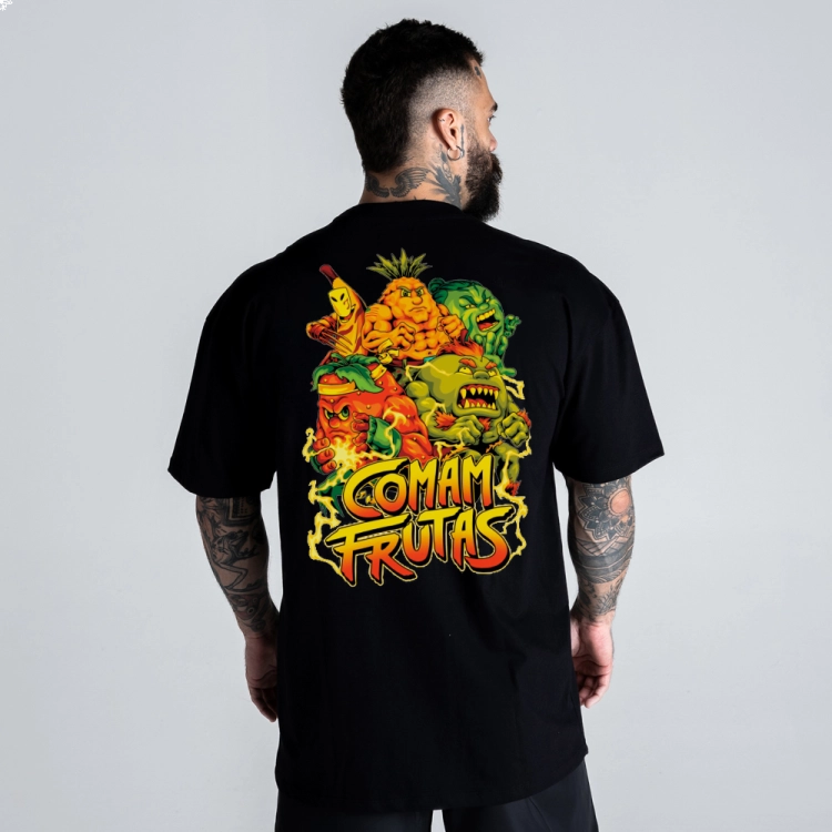 Camiseta Oversized Mith Comam Frutas Fruit Fighthers Preto