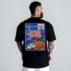 Camiseta Oversized Mith Comam Frutas Fruit Flakes Preto