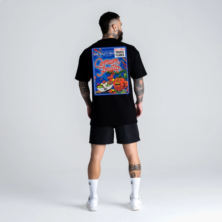 Camiseta Oversized Mith Comam Frutas Fruit Flakes Preto