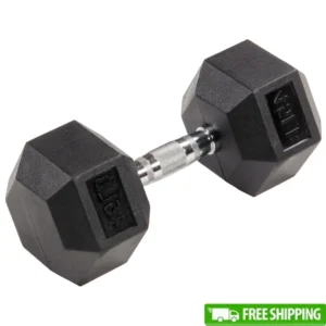 Rubber Encased Hex Dumbbell 45lbs Exercise Weight Strength Training Anti-Slip Grip Durable Metal Handle Home Gym Fitness