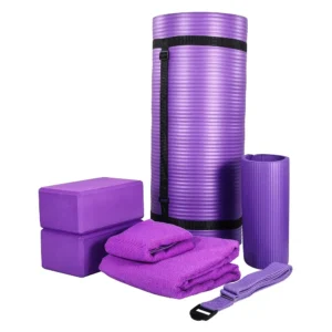 Fitn 7-Piece Home Gym Yoga Set With 1-Inch Thi Yoga Mat, 2 Yoga Blocks, Mat Towel, Hand Towel, Stretch Strap & Knee Pad,