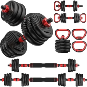 Adjustable Dumbbells 4 in 1 Set Multifunctional Weights Barbell Kettlebell Push Up Non-slip Design Safety Locking Nuts Home Gym