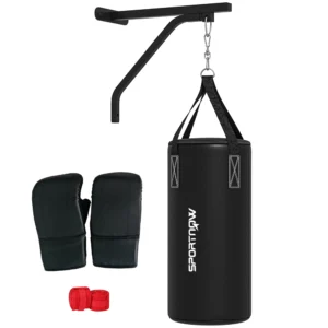 Unfilled Heavy Punching Bag Set with Bracket, Boxing Gloves, Hand Wraps and 360° Swivel Hook for Muay Thai and MMA Training