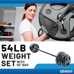 Barbell Weight Set for Home Gym with 55" padded Bar - 54LB Grey, Adjustable Weights for Exercise, Lifting, and to Build Muscle