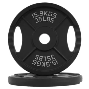 Cast Iron Weight Plates 35 lb Pair Strength Training Durable Rust Resistant 2 Inch Center Hole Compact Design Home Gym