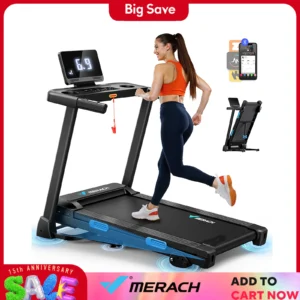 MERACH Foldable Treadmill T12B1 Incline Quiet Treadmills Double Deck Technology 4 Silicone Shock Cushion Heart Rate Monitoring