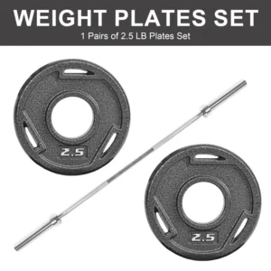 5FT Standard Barbell Set with 5LB, 3Hole Cast Iron Grip Plates Pairs Home Gym Weight Set