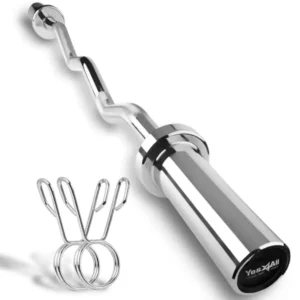 480LB Standard Straight Barbell 60 EZ Curl Bar 47 Weight Bar 1 Diameter with Star Lock Collars and Rubber Ring for Deadlifts Sq