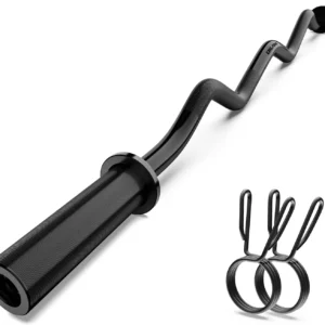 47" Curl Bar for Weight Lifting, Home Gym Strength Training with Chrome Finish and Spring Collars