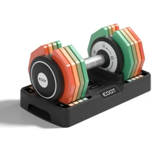 Adjustable Dumbbells Set/Single, 55LB 5 in 1 Free Adjustable Dumbbell Set with Anti-Slip Handle & Rainbow-colored Weight Plates
